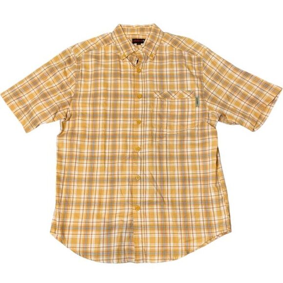 Wolverine Men's Plaid One Pocket Button Down Shirt Gold Orange Blue Medium - Picture 1 of 6